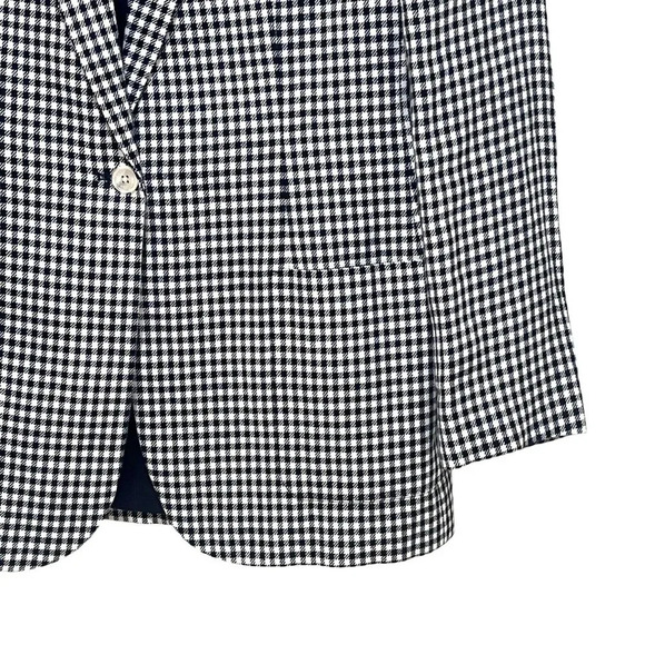 VTG Lauren Ralph Lauren 80s Linen Navy Checkered Oversized Blazer Jacket Sz 12 - Picture 4 of 6